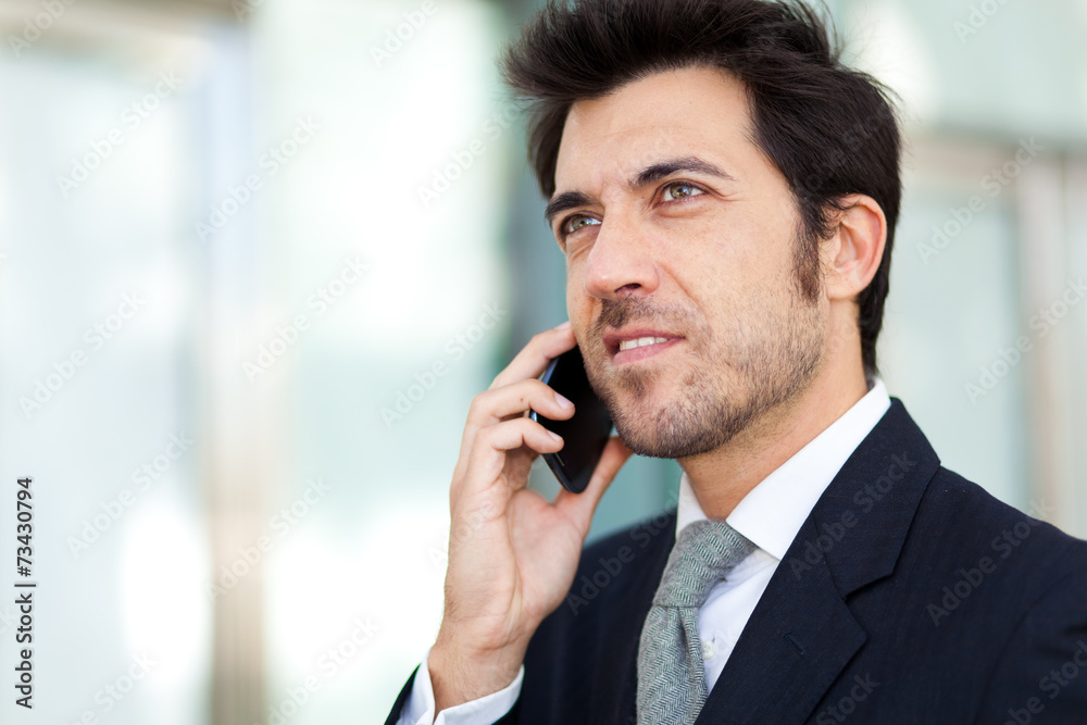 Handsome businessman talking on the mobile phone Handsome businessman talking on the mobile phone