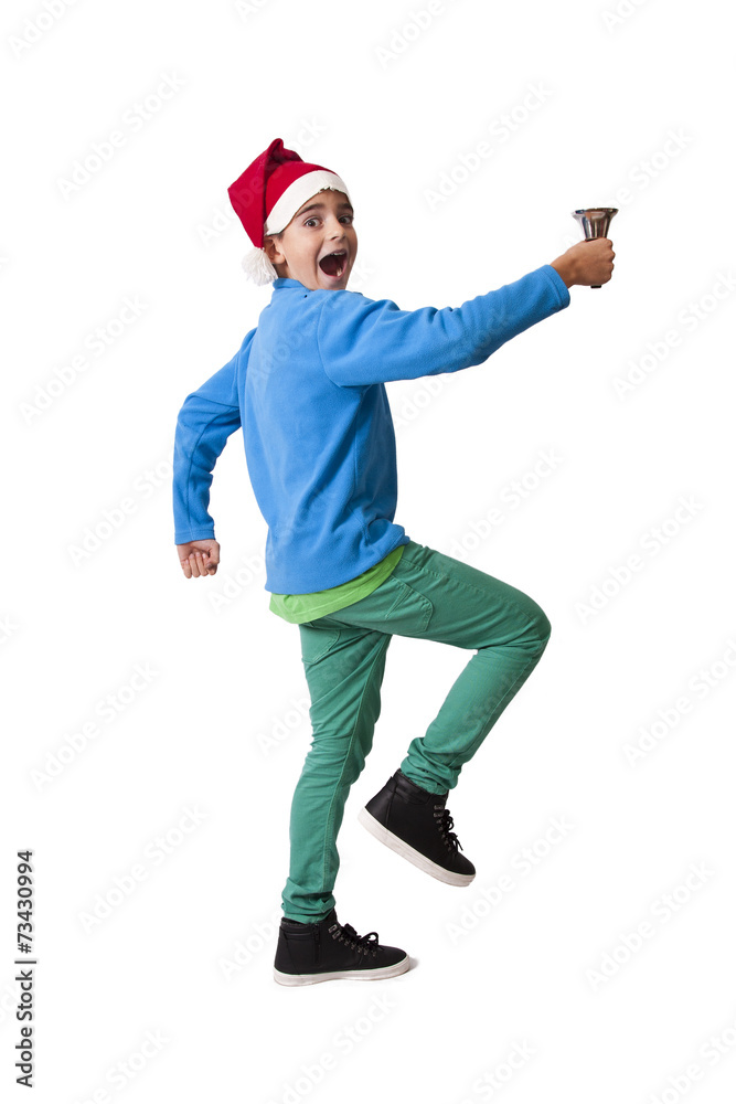 isolated child with christmas bell isolated child with christmas bell