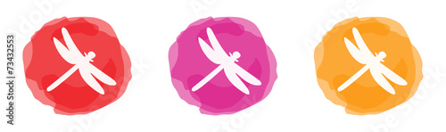 set of color dragonflies in watercolor drop