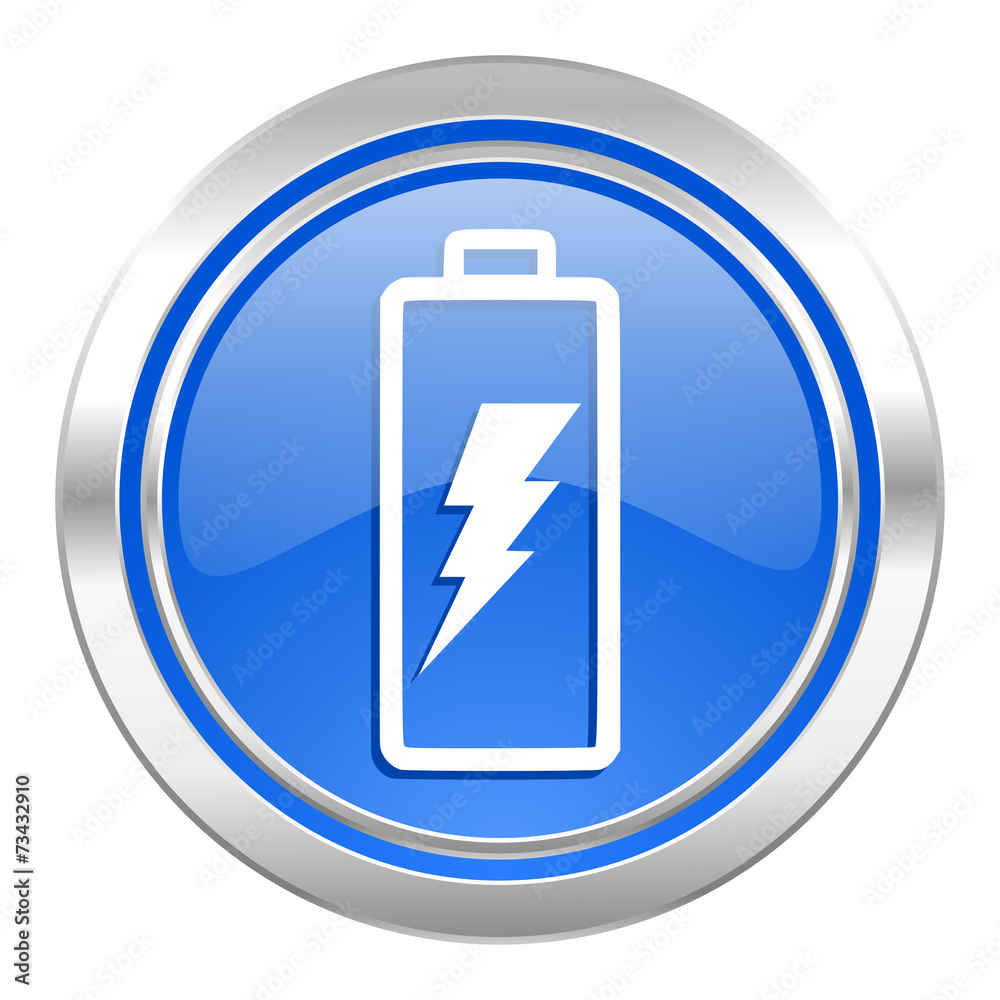 battery icon, blue button, power sign battery icon, blue button, power sign