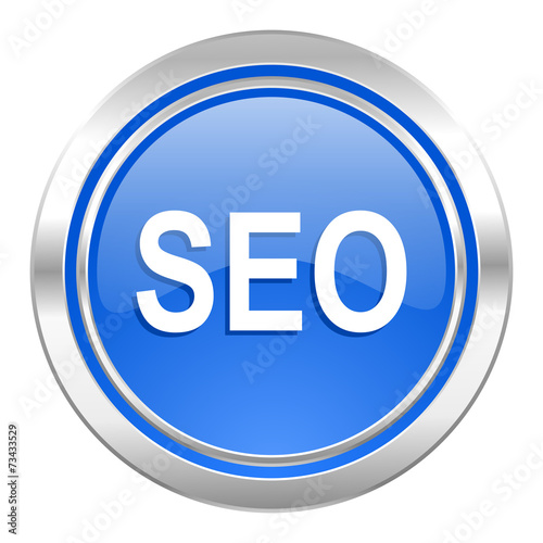 seo icon, blue button