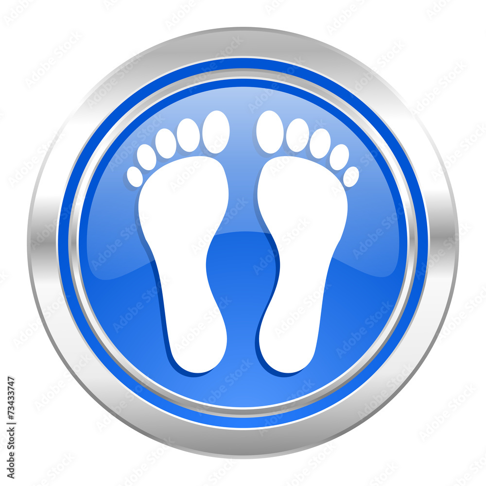 foot icon, blue button