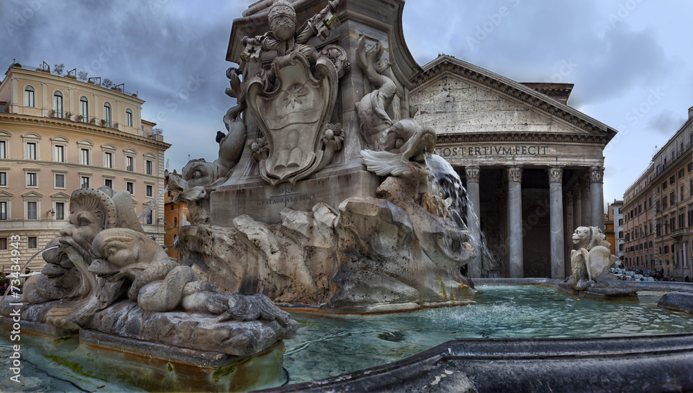Pantheon, Rotonda square and Fountain. Rome, Italy