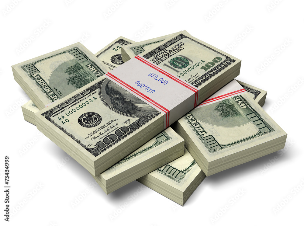 Stack of dollar bills isolated on white background