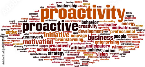 Proactivity word cloud concept. Vector illustration
