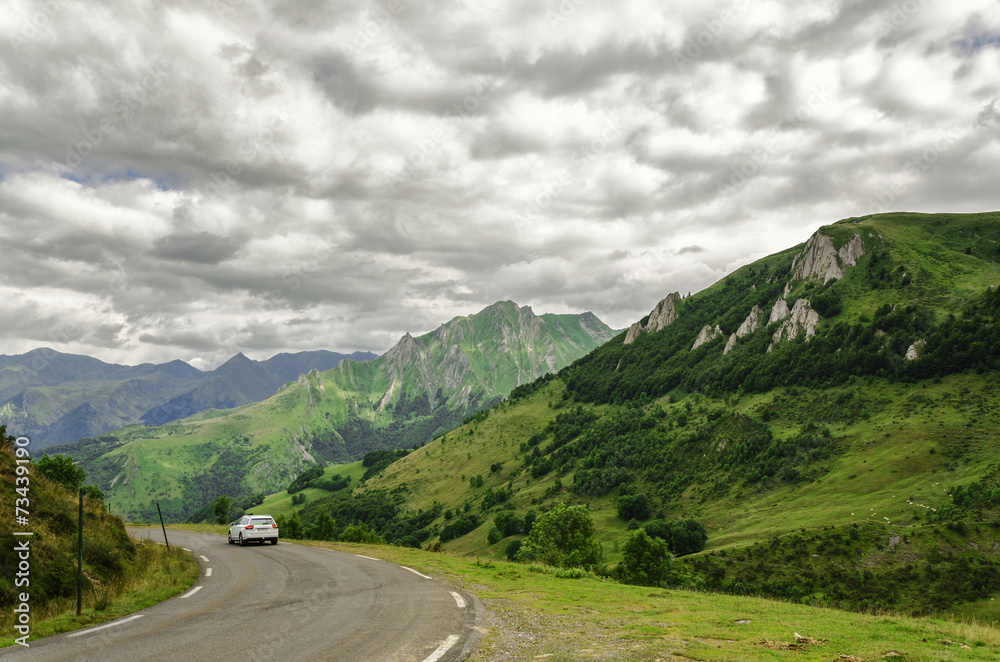 Road through the Pyrenees mountains