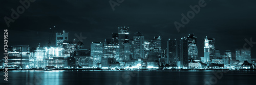 Boston skyline by night from East Boston, Massachusetts - USA