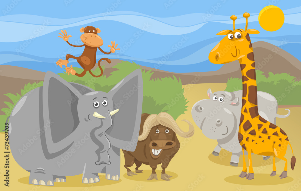 Obraz premium safari animals group cartoon illustration