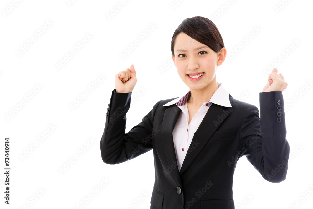 asian businesswoman cheering on white background asian businesswoman cheering on white background