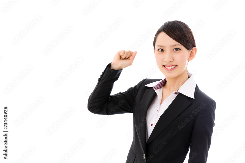 asian businesswoman cheering on white background asian businesswoman cheering on white background