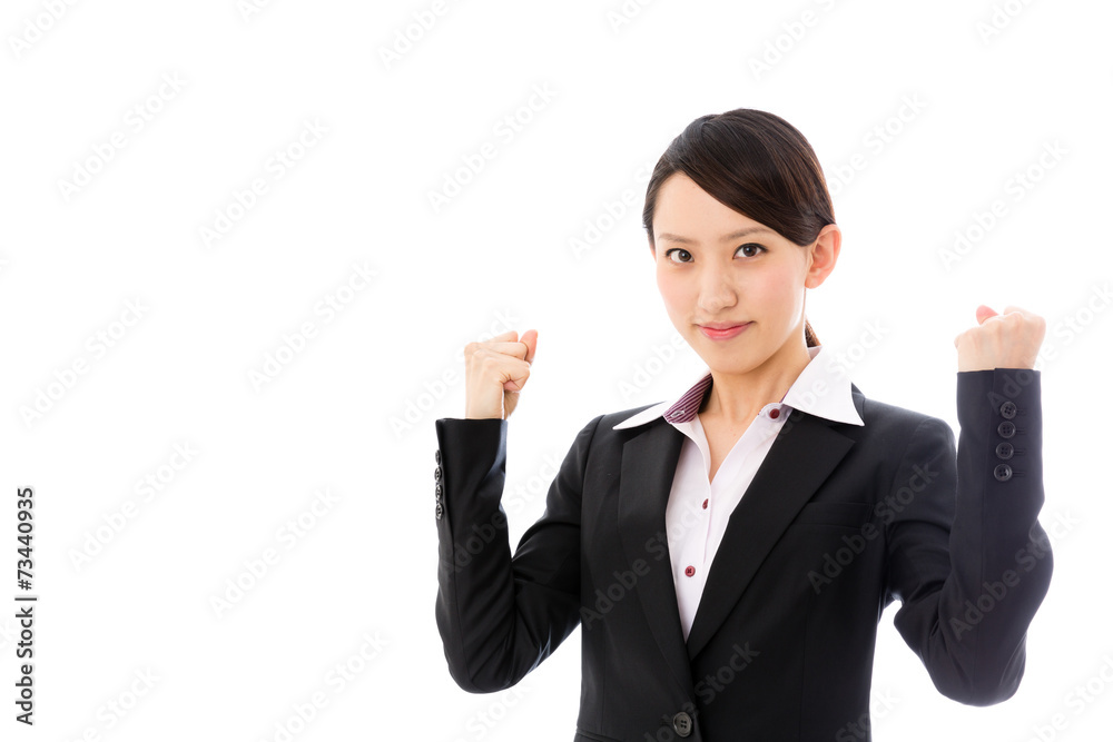 asian businesswoman cheering on white background asian businesswoman cheering on white background
