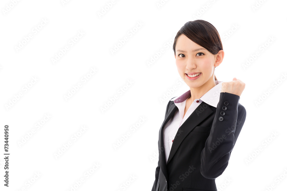 asian businesswoman cheering on white background asian businesswoman cheering on white background