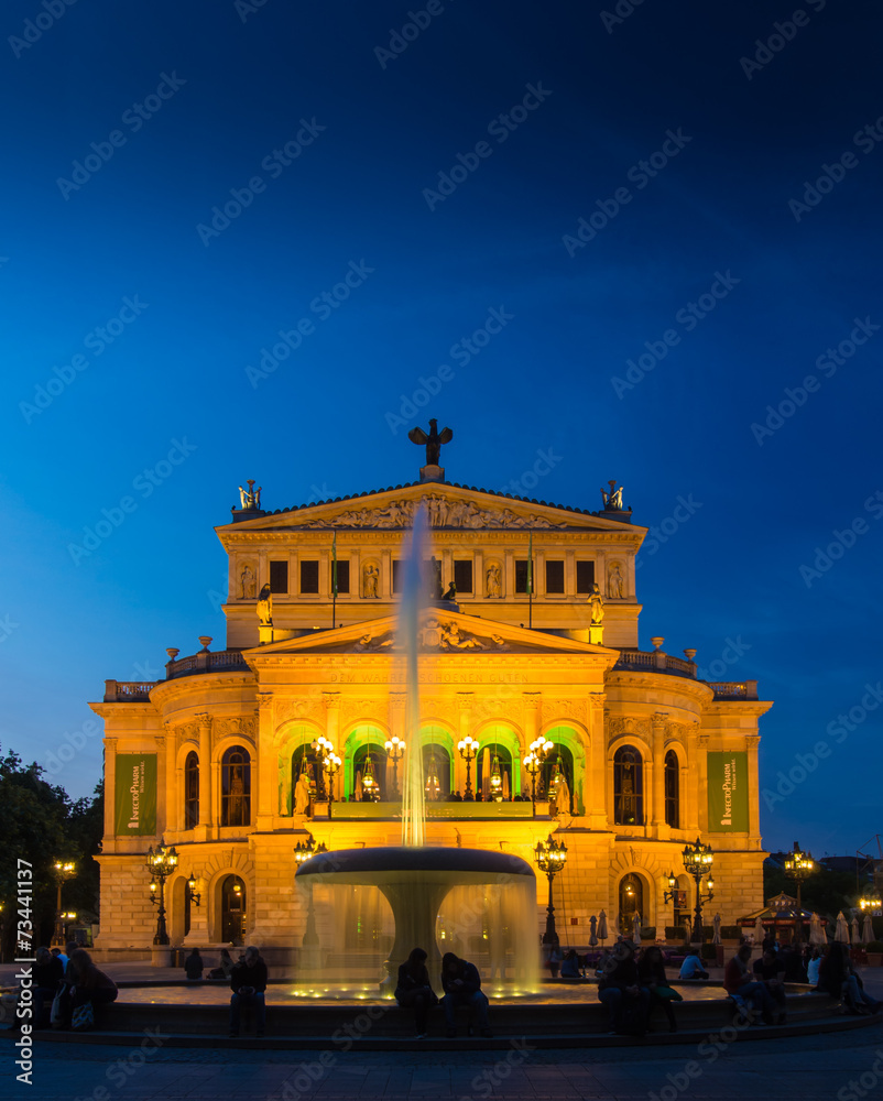 The Old Opera, Alte Oper, in Frankfurt, Germany, at sunset.