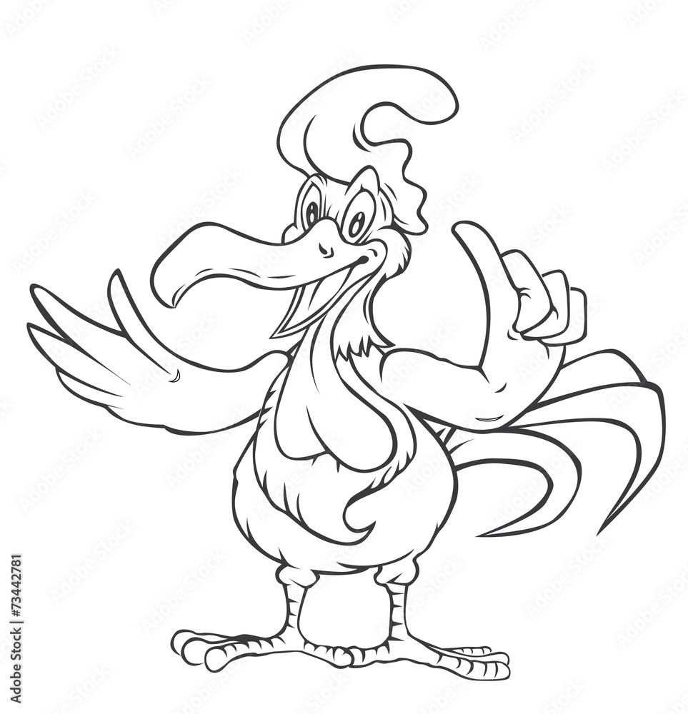 Black and white Rooster Cartoon