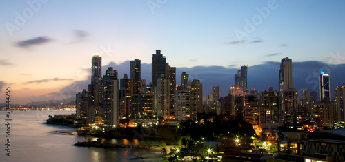 The skyscrapers of downtown Panama City  Panama at sunset