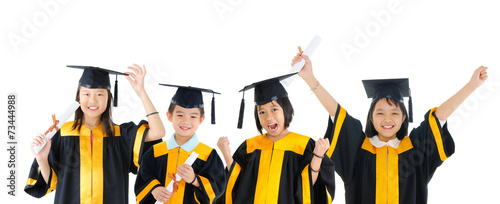 Asian school kids in graduation gown