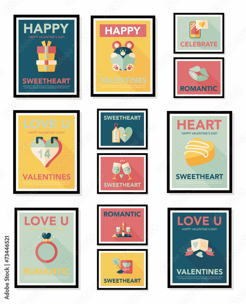 Valentine’s Day poster flat banner design flat background set,