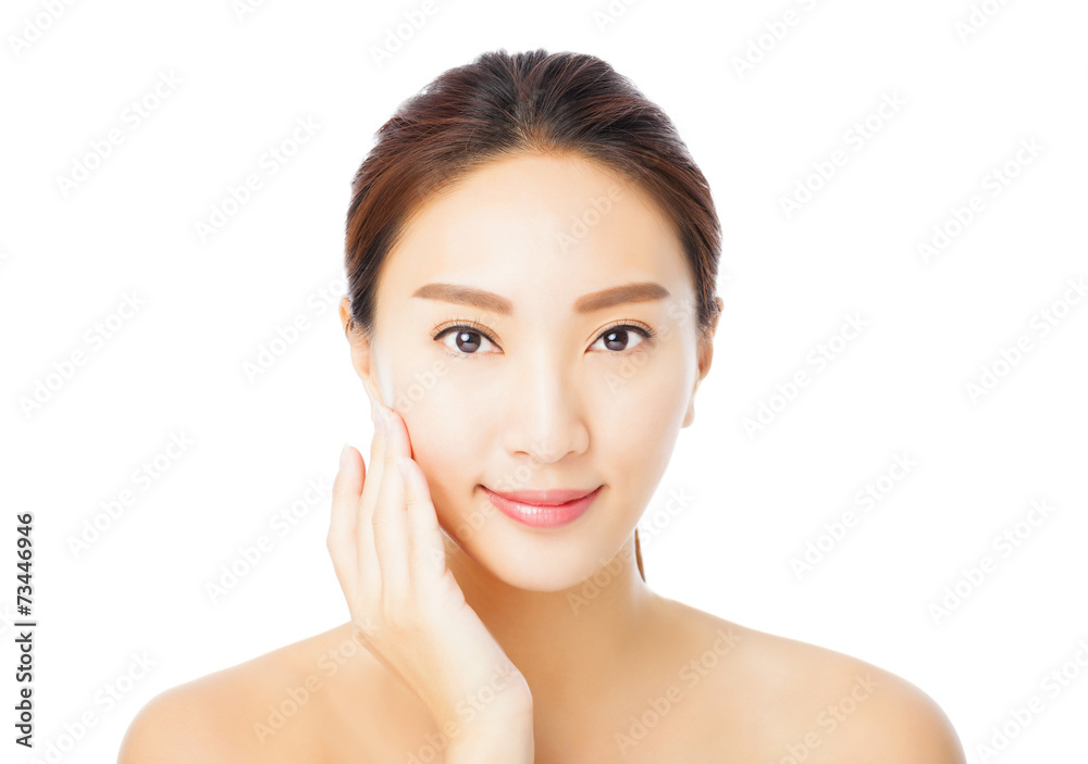 closeup beautiful young woman face isolated on white closeup beautiful young woman face isolated on white