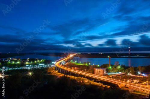 Night View of the Khabarovsk Bridge across the Amur River
