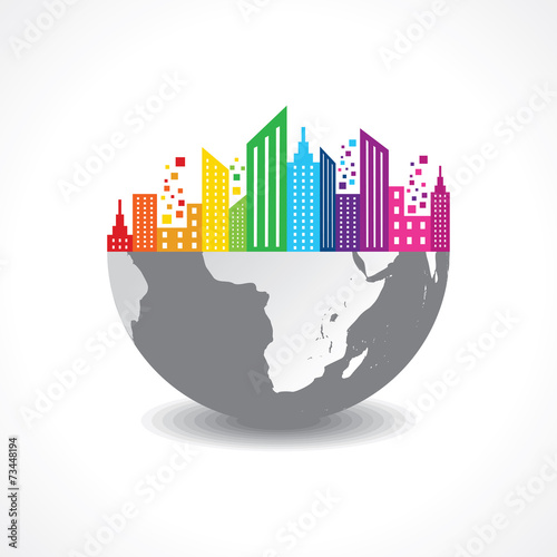 Colorful cityscape on half earth stock vector