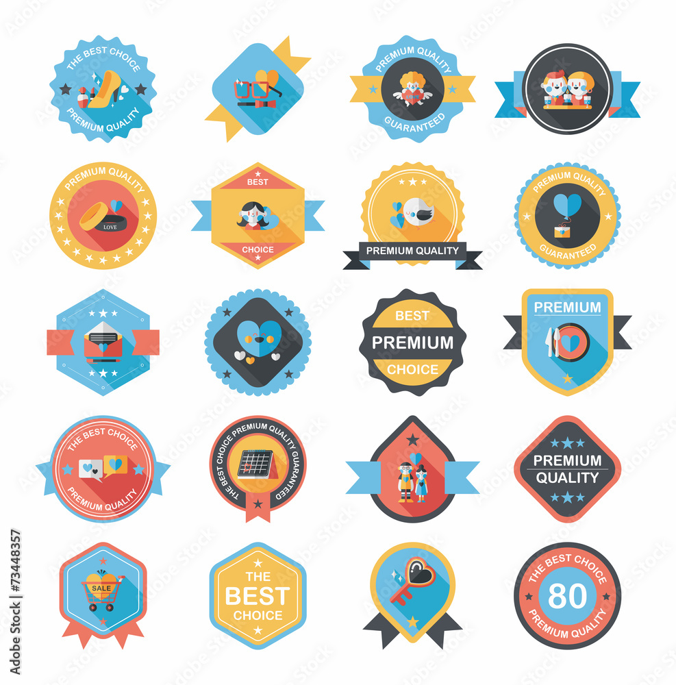 Naklejka premium Valentine’s Day badge flat banner design background set, eps10