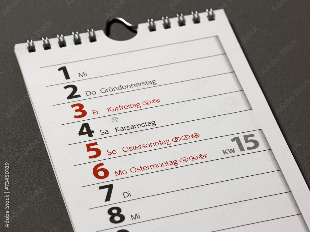 Ostern - Osterzeit - Osterfeiertage - Ostersonntag - Kalender Stock 