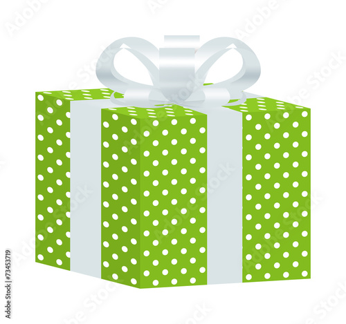 Green Dotted Gift Box with White Ribbon