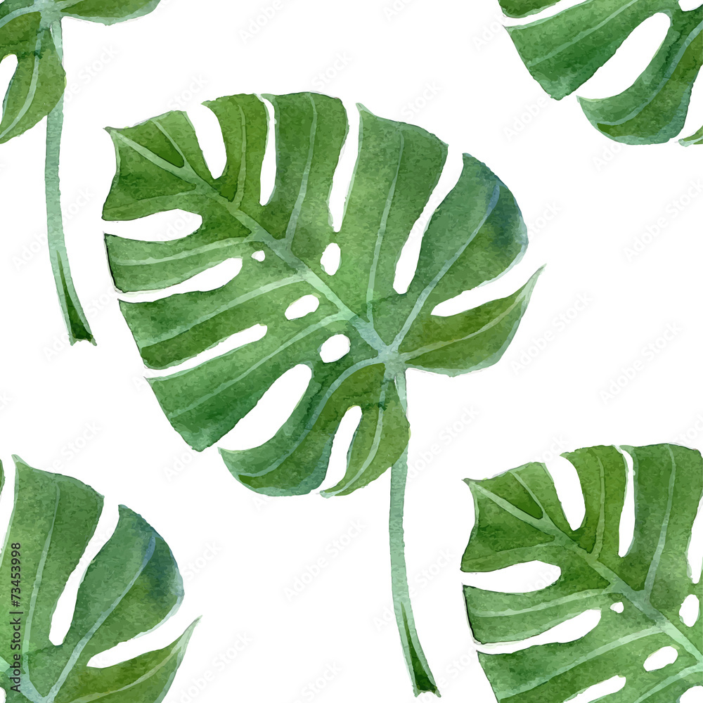 Naklejka premium watercolor monstera leaf seamless