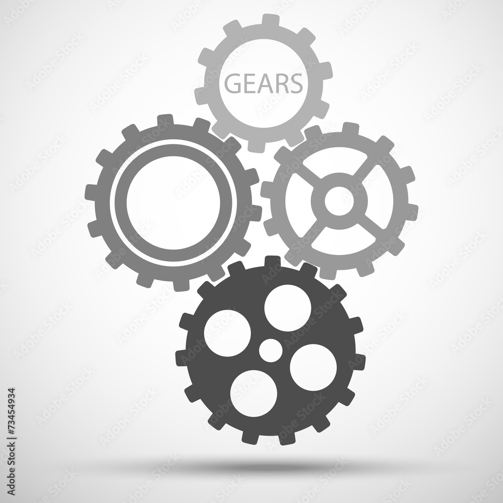 Gears (cogs) is meshed on gray background Gears (cogs) is meshed on gray background