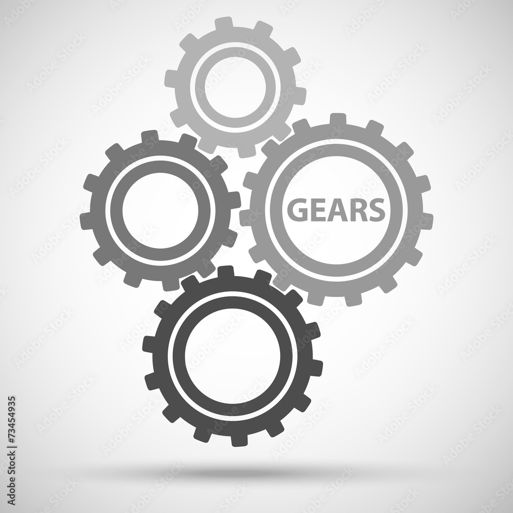 Toothed gears (cogs) is meshed on gray background Toothed gears (cogs) is meshed on gray background