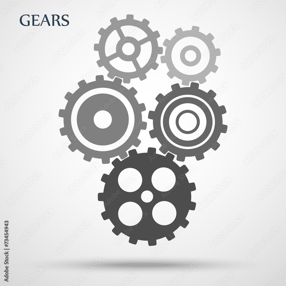 Gray toothed gears ( cogs ) is meshed on gray background Gray toothed gears ( cogs ) is meshed on gray background