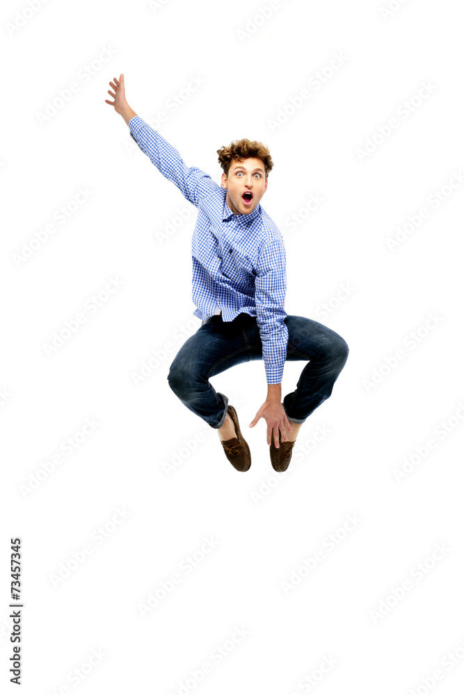 Funny man posing over white background