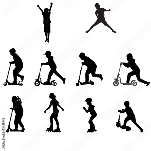 children on rollers and scooters