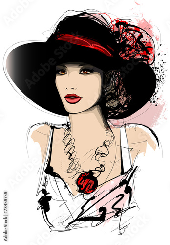 Woman with hat on white background