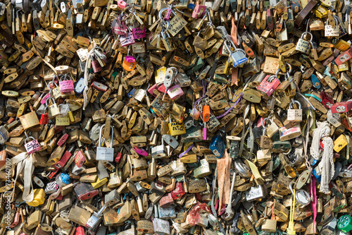 Paris - Pont de l'Archevechecovered with love padlocks.