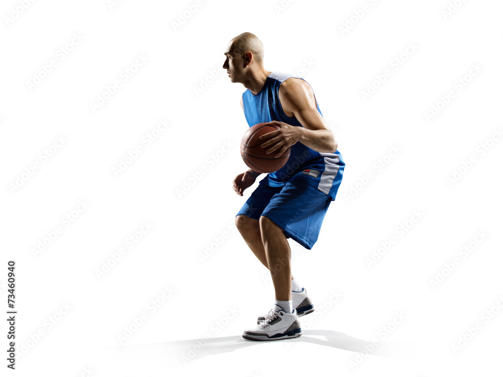 Basketball player in action isolated on white