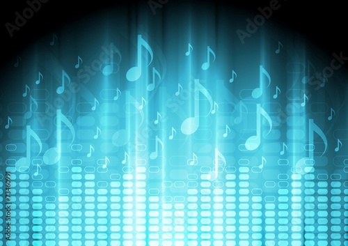 Blue music background with equalizer and notes