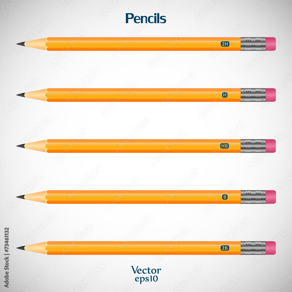 Set wooden detailed of realistic pencils with eraser isolated Set wooden detailed of realistic pencils with eraser isolated