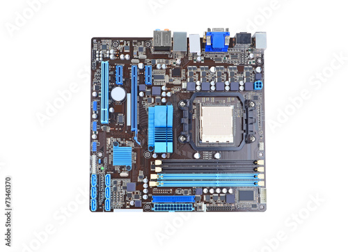 Printed computer motherboard, isolated on white background photo