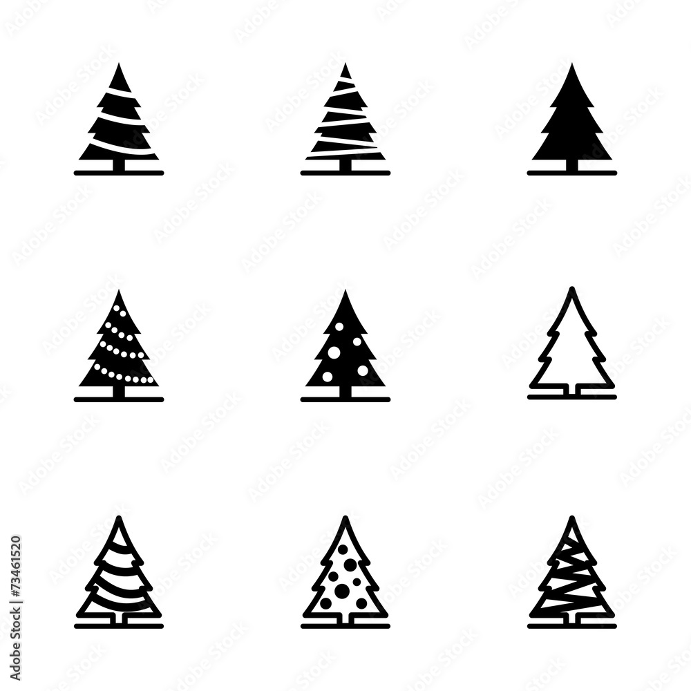 Obraz premium Vector black christmas tree icon set