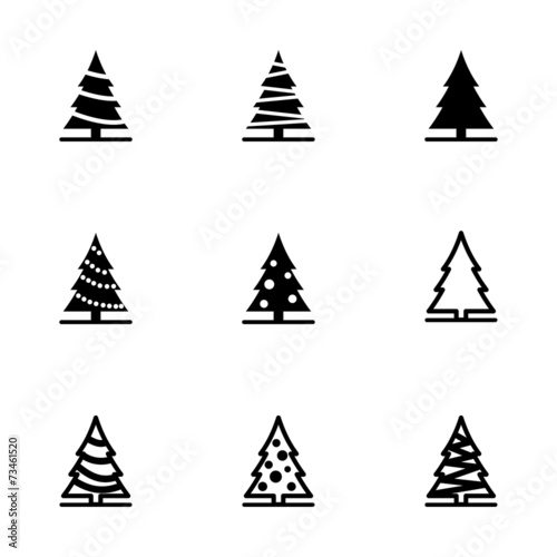 Vector black christmas tree icon set