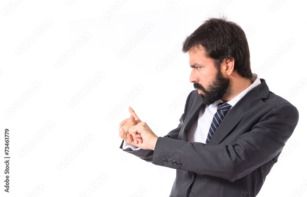 Businessman doing NO gesture over white background Businessman doing NO gesture over white background