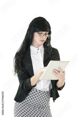 Young attractive business woman working with electronic tablet