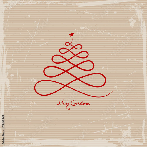 Abstract Christmas Tree Star Red Scratches Paper