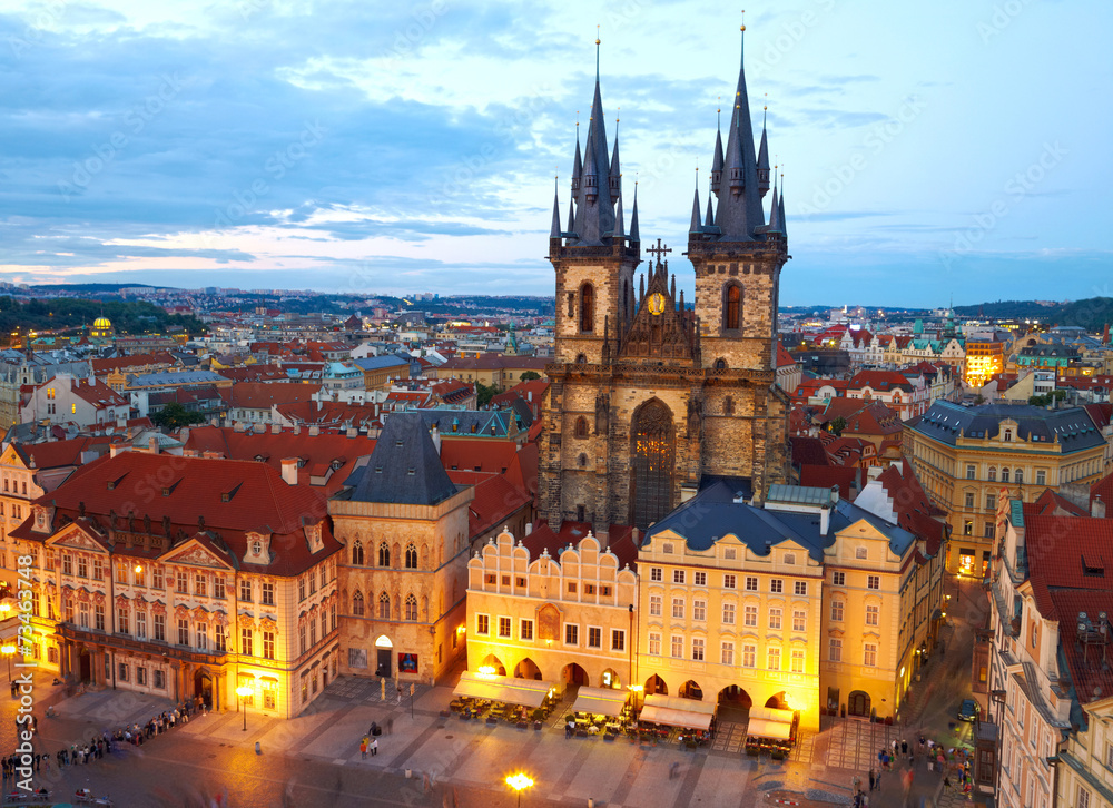 Town Square and Church of our Lady Tyn. Prague, Czech