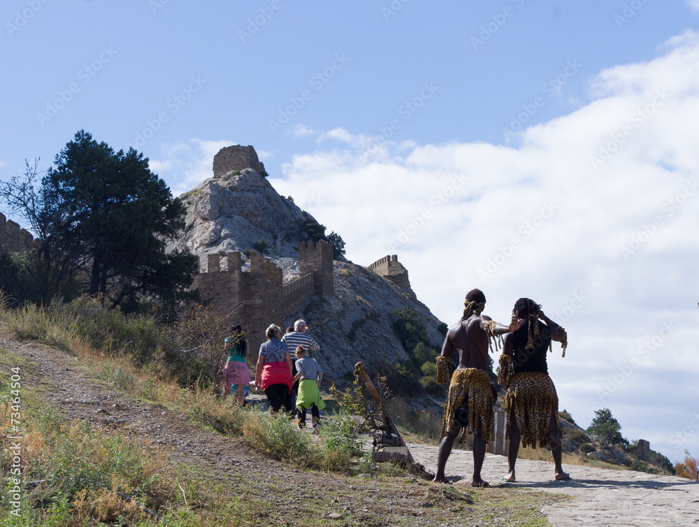 International tourists are looking to the tower