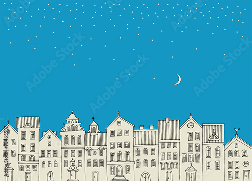 Hand drawing houses, winter