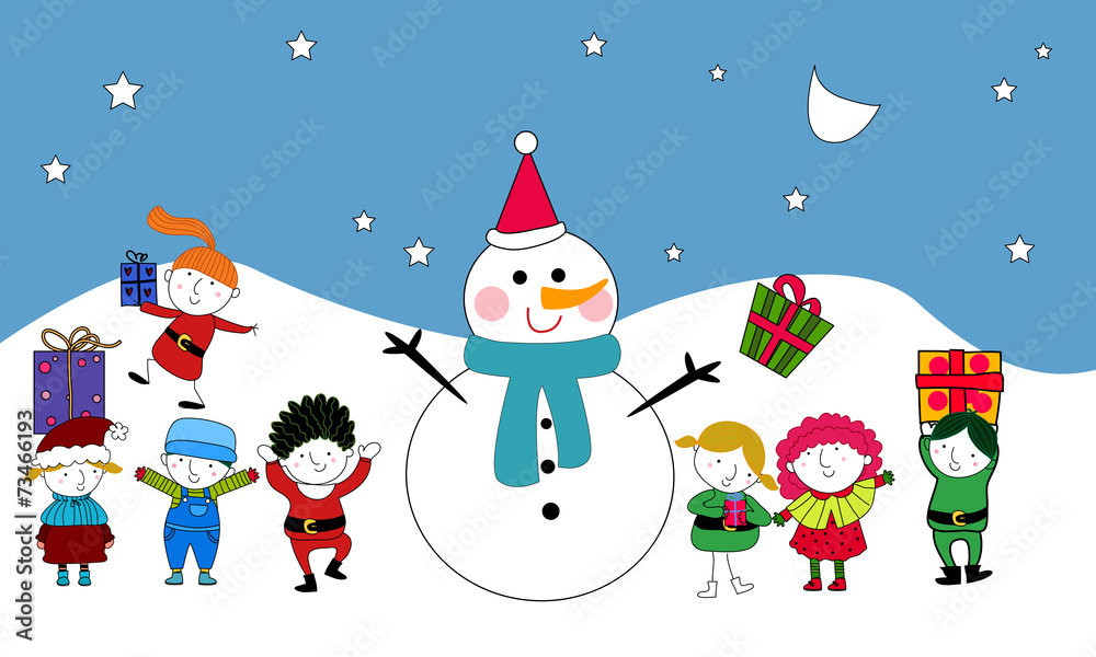 Kids and Snowman Kids and Snowman