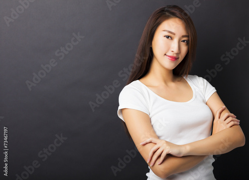 beautiful young woman with black ground