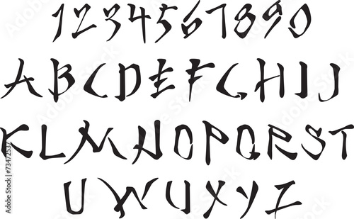 Latin alphabet and Arabic numerals stylized